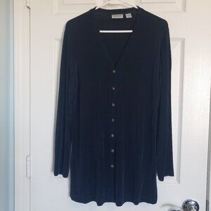 Chico's Travelers Midnight Blue Ribbed Cardigan Top Size 1 Med Button Up Vintage